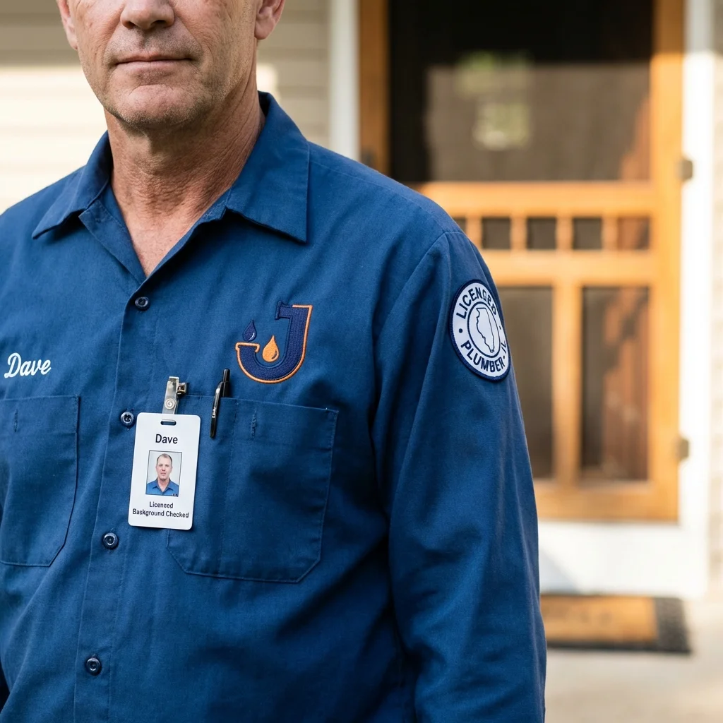 Licensed plumber showing ID badge in Appleton, WI