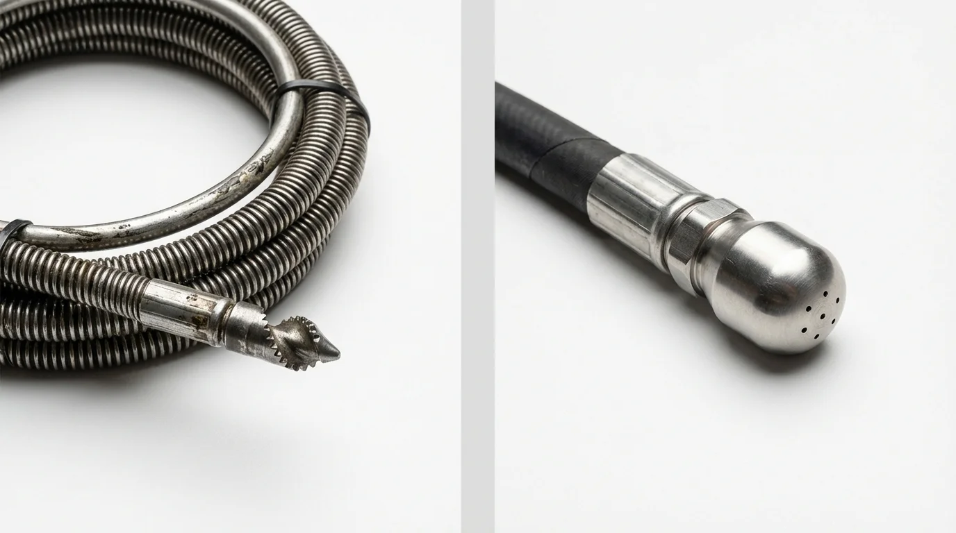 Drain snake cable and hydro jetting nozzle used for drain cleaning in Appleton, WI