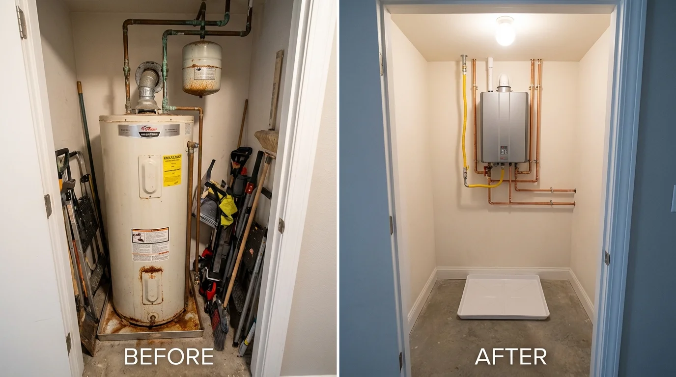 Tank water heater versus wall-mounted tankless unit comparison for Appleton, WI homeowners