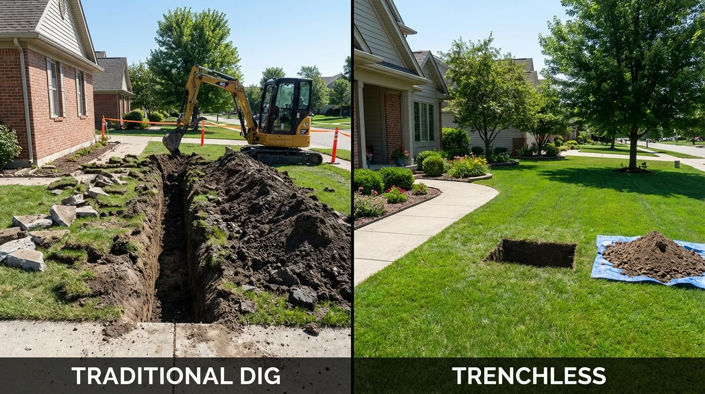 Trenchless sewer repair with minimal yard damage versus traditional excavation in Appleton, WI